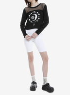 Moon Symbols Girls Long-Sleeve Mesh Top