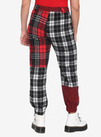 Red Plaid Patchwork Jogger Pants